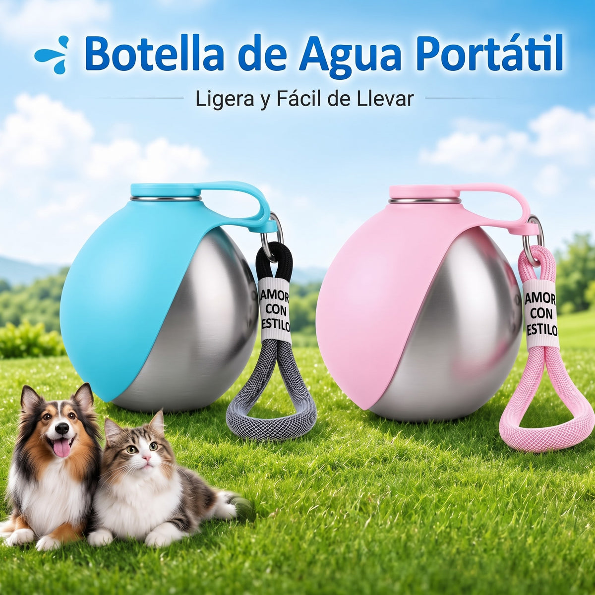 Botella De Agua 2 En 1 Para Perros — Acero Inoxidable 304, 285 Ml, Bol Plegable De Silicona Y Cierre Antiderrame