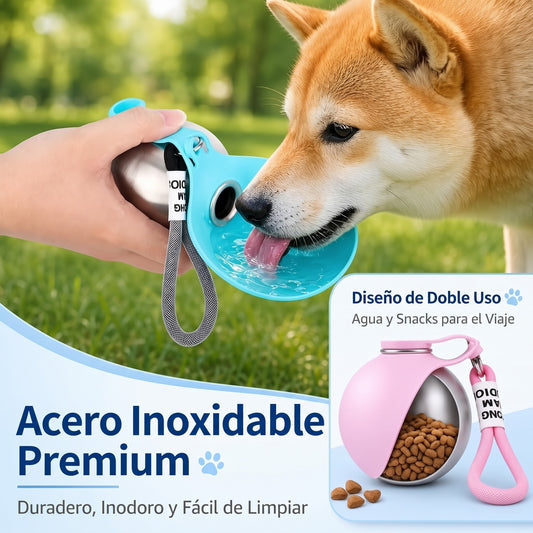 Botella De Agua 2 En 1 Para Perros — Acero Inoxidable 304, 285 Ml, Bol Plegable De Silicona Y Cierre Antiderrame